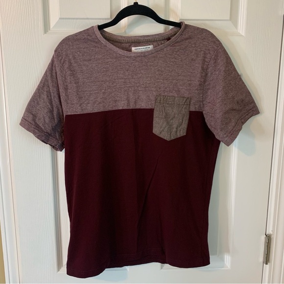 Denim & Flower Men’s Maroon Colorblock T-Shirt, size L - Picture 5 of 5